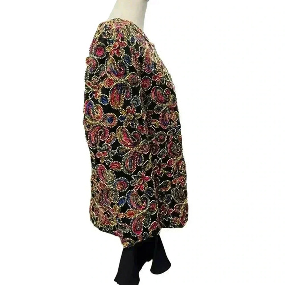 ADORE Gorgeous Raised Paisley Pattern Multi Color Jacket with Silk Wrists Sz XL - Picture 3 of 13